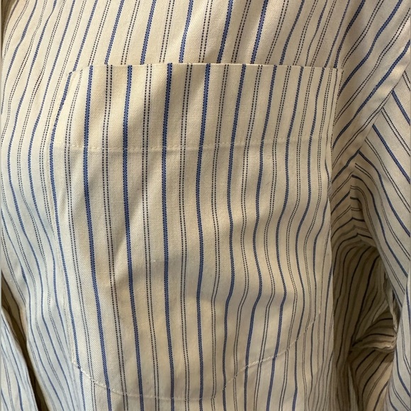 L.L. Bean Women’s Striped Dress Shirt Office Oversized SZ 16 CreamBlue Pinstripe - Picture 2 of 7